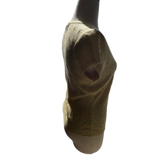 New York & Company Womens V-Neck Cable Knit Short Sleeve Sweater Large Yellow Ac - Picture 3 of 8